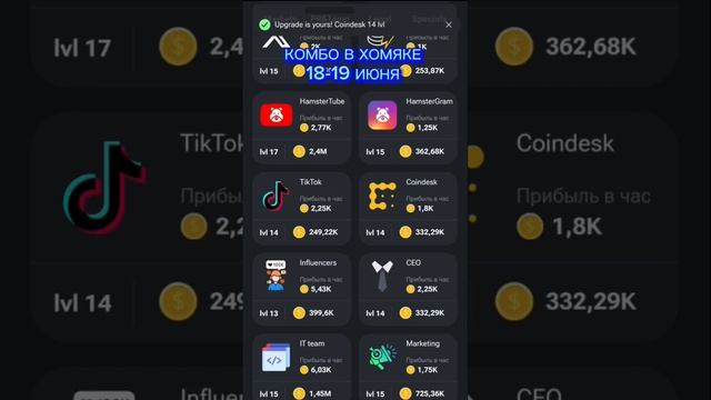 новое комбо в хомяке 18-19 июня #hamsterkombat #комбо #airdrop смотреть онлайн