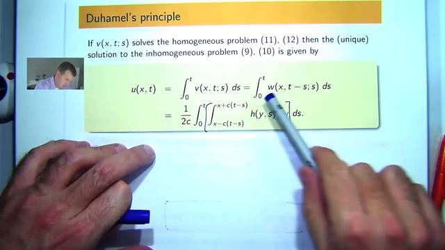 Solution to the wave equation + Duhamel's principle (PDE) смотреть онлайн