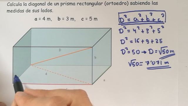 Diagonal de un prisma rectangular por dos métodos (Pitágoras 3D vs Pitágoras 2D) смотреть онлайн