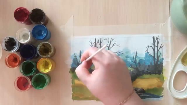 Как нарисовать ОСЕНЬ. Осенний пейзаж. Простой и красивый рисунок гуашью. Рисуем вместе смотреть онлайн