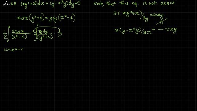 #1.109 (xy^2+x)dx+(y-x^2y)dy=0 Differential Equation смотреть онлайн