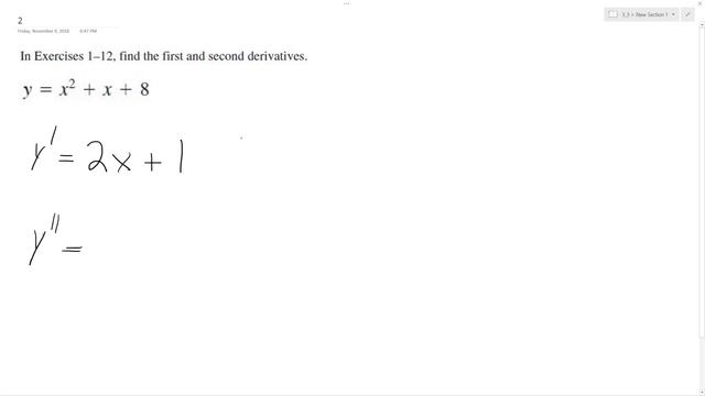 y = x^2 + x + 8, find the first and second derivative смотреть онлайн
