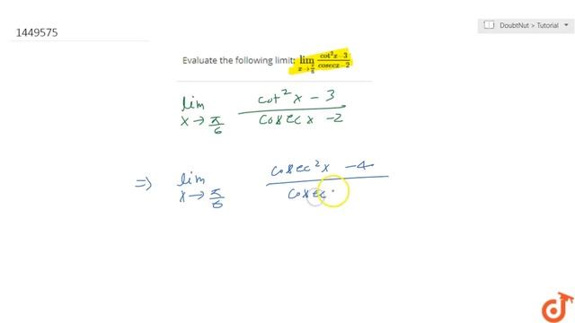 Evaluate the following limit: `(lim)_(x-mtpi/6)(cot^2x-3)/(cos e c x-2)` смотреть онлайн