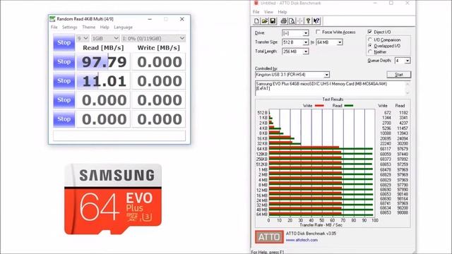 Samsung 64GB EVO Plus Class 10 Micro SDHC with Adapter (MB-MC64GA/AM), Benchmark смотреть онлайн