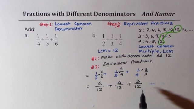 How to Add Fractions with Different Denominators LCM Equivalent Method смотреть онлайн
