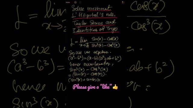 lim x→0 (sin(x)-cos(x))/(sin³(x)-cos³(x)). No L’ Hopital’s rule, Taylor Series & identities of Trig смотреть онлайн