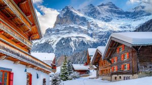 Мюррен, Лаутербруннен, Швейцария пешеходная экскурсия в снегу 4K - красивые швейцарские деревни