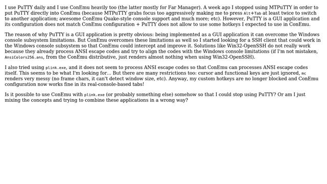ConEmu and console SSH clients that produce raw output (no ANSI escapes processed) смотреть онлайн