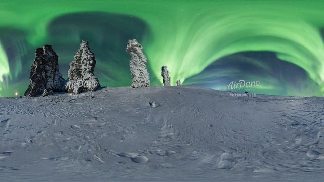 360_Northern Lights, Manpupuner Rock Formations. 8K 360 Video [Ep2BKWUsWQE]