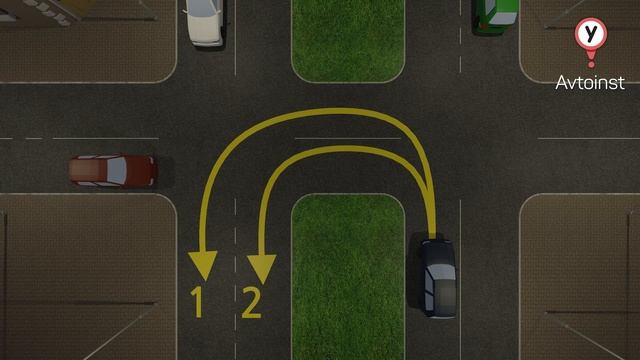 По какой траектории разрешено выполнить разворот на нерегулируемом перекрёстке синему автомобилю? смотреть онлайн