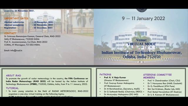 IT Bhubaneswar || 5th National Conference on India Radar Meteorology||9-11, Jan 2022 || virtual mod смотреть онлайн