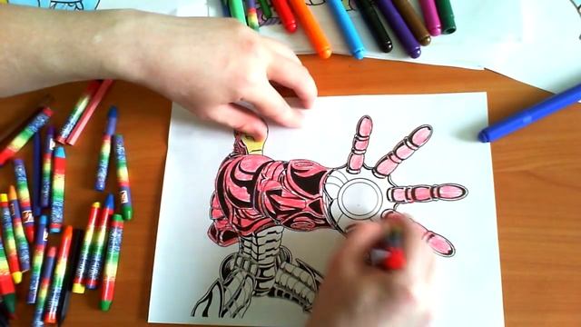 Iron Man New Coloring Pages for Kids Colors Superheroes Coloring colored markers felt pens pencils смотреть онлайн