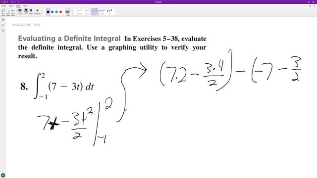 integrate 7 - 3t dt from t=-1 to 2 смотреть онлайн