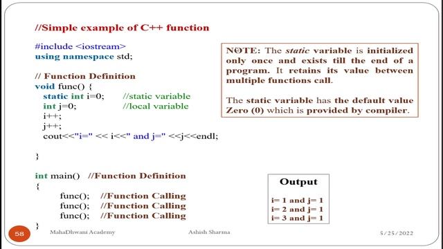 C++ Functions, Types of functions, Default and Parameterized Functions, Call by value and Reference смотреть онлайн