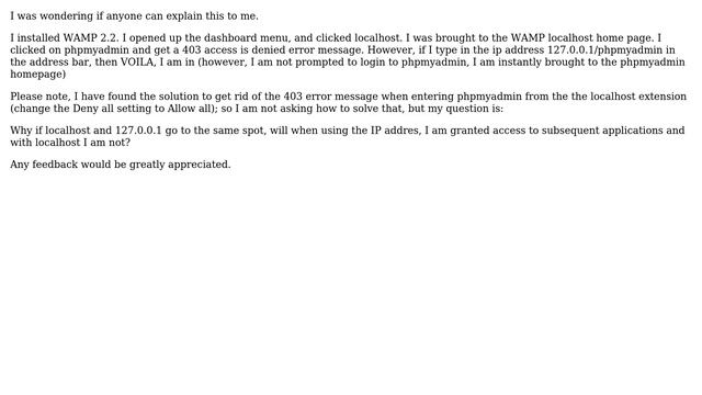 WAMP - phpmyadmin 403 error from localhost, but not from IP 127.0.0.1? (2 Solutions!!) смотреть онлайн