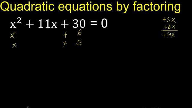 x^2+11x+30=0 . Quadratic Equations By Factoring , how to solve method . solution смотреть онлайн