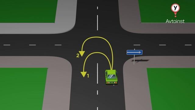 Теория ПДД. Разворот на перекрёстке. По какой траектории можно развернуться на данном перекрёстке? смотреть онлайн