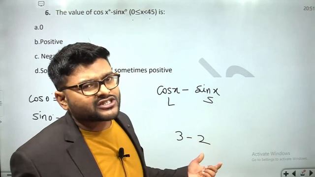 The value of cos x°-sinx° (0x45) is: a.0b.Positivec. Negatived.Sometimes negative and sometimes смотреть онлайн