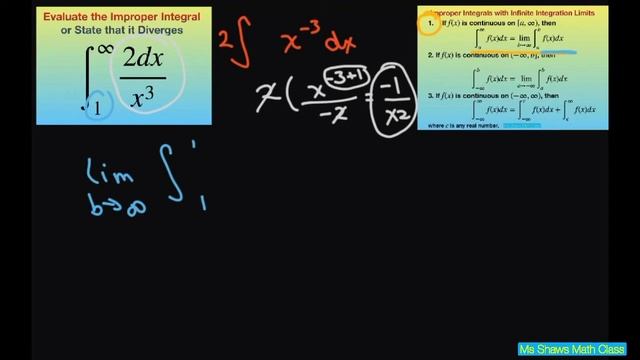 Evaluate the Improper Integral 2dx/x^3 over [1, infinity). Infinity Integration Limits смотреть онлайн