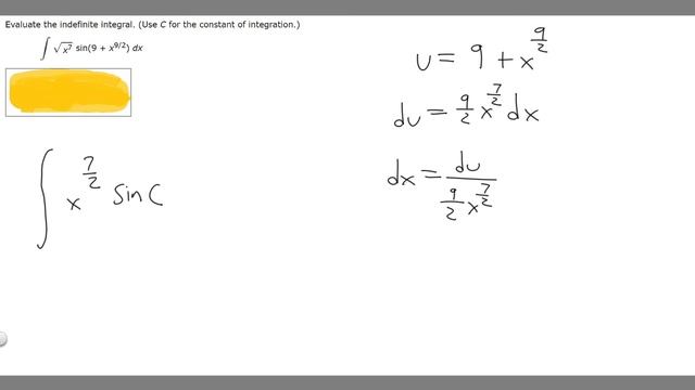 Evaluate the indefinite integral. (Use C for the constant of integration.)sqrtx7 sin(9 + x9/2) dx смотреть онлайн
