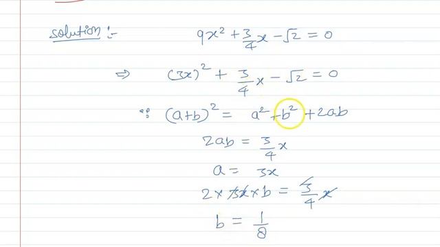 Which must be added and subtracted to solve quadratic eq 9x^2 + 3/4x+2=0 method of completing squar смотреть онлайн
