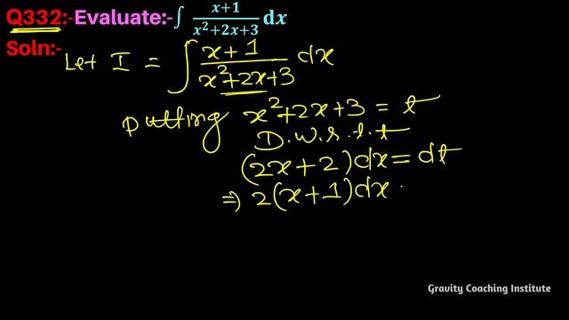 Q332 | ∫ (x+1)/(x^2+2x+3) dx | Integral of x + 1 / sqrt(x^2+2x+3) | Integration x+1 / x^2+2x+3 dx смотреть онлайн