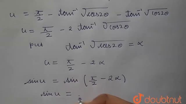 If u= cot ^(-1) (sqrt(cos 2 theta)) -tan ^(-1)(sqrt(cos 2 theta)) , then prove that : sin u = ta... смотреть онлайн