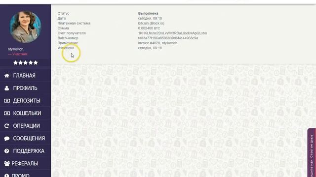 Очередной вывод заработка из проекта LITEMARI JN 01 07 2016 смотреть онлайн