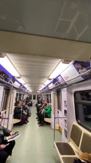 Внутри поезда метро «100 лет Театру Сатиры»