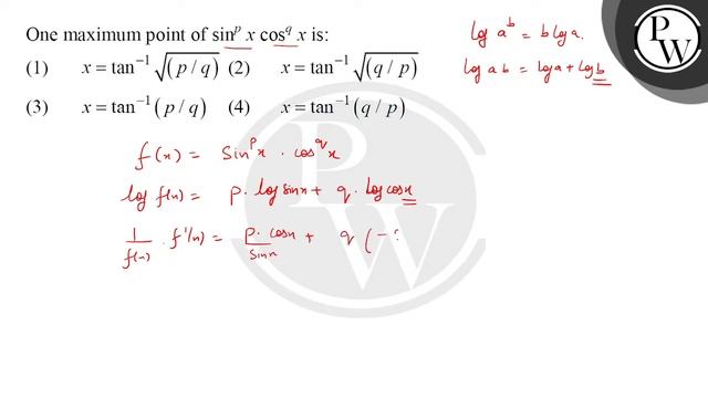 One maximum point of \( \sin ^{p} x \cos ^{q} x \) is:
(1) \( x=\ta... смотреть онлайн