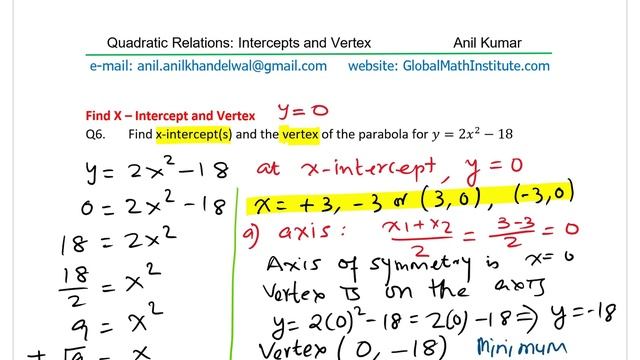 How to Find Intercepts Vertex and Equation of Axis for Parabola from Graph and Equations смотреть онлайн