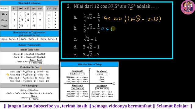 Rumus Trigonometri - Perkalian Sin Cos || Seri Belajar || No 2 || 2022/K11/MP/B1/UK4 || MTK P 11 SM смотреть онлайн