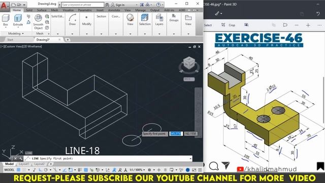 AutoCAD 3D Practice Exercise 46 | Mechanical Exercise 46 | Autocad 3D Example Tutorial 46 | смотреть онлайн