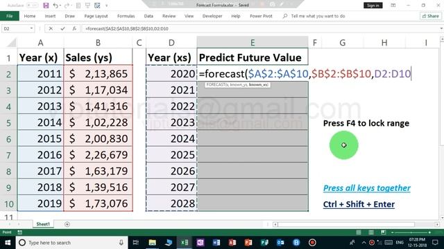 Forecast function example in excel смотреть онлайн