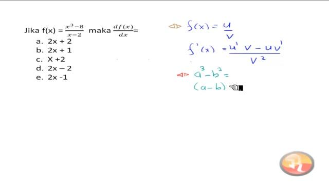 🔴[TURUNAN (Diferensial)]🔴|| Jika f(x)= (x³-8)/(x-2) maka df(x)/dx =... смотреть онлайн