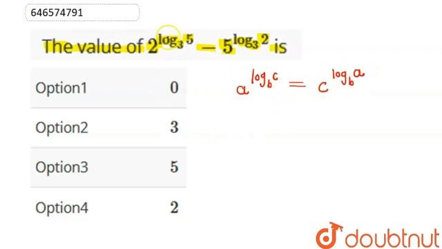 The value of 2^(log_(3)5)-5^(log_(3)2) is | CLASS 12 | LOGARITHMS AND SURDS | MATHS | Doubtnut смотреть онлайн