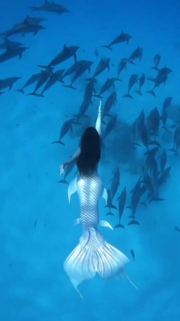 Русалка плавает с дельфинами 🐬#mermaid смотреть онлайн