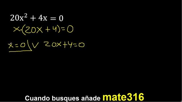 20x^2+4x=0 , ecuacion cuadratica de 2 terminos, hallar x , segundo grado , exponente 2 смотреть онлайн