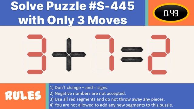 Seven Segment Puzzle no.S-445 ( 3 + 7 = 2) With solution. смотреть онлайн