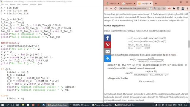 Menentukan Arah Kiblat Menggunakan Trigonometri Bola Berbasis Python смотреть онлайн