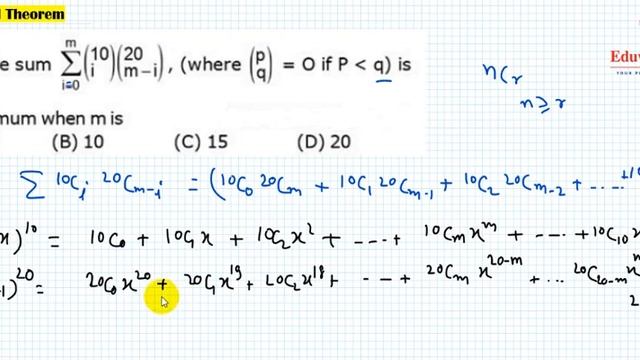 The sum ∑_(i=0)^m▒(10¦i)(20¦(m-i)) , is maximum when m is : 5 b) 10 c) 15 d) 20 смотреть онлайн