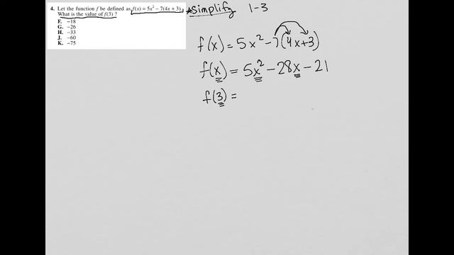 Let the function f be defined as f(x) = 5x^2 - 7(4x + 3). What is the value of f(3) ? смотреть онлайн