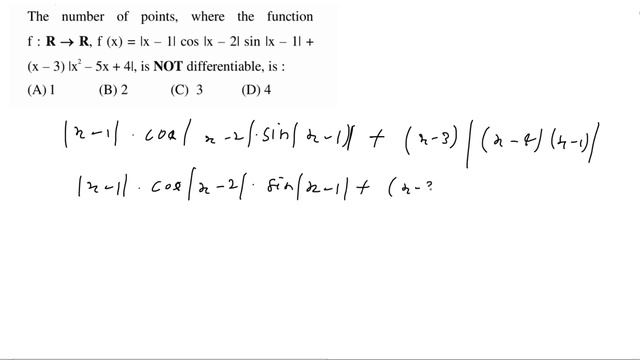 The number of points, where the function f(x) = |x-1|Cos|x-2| | JEE Main Solution 2022 july #AYMQB смотреть онлайн