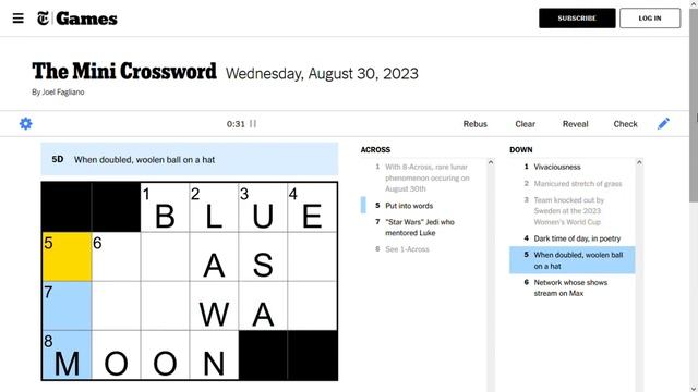 The Mini Crossword Puzzle - The New York Times - Games - August 30, 2023 смотреть онлайн