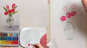 Тюльпаны в вазе. Красивая картина акварелью