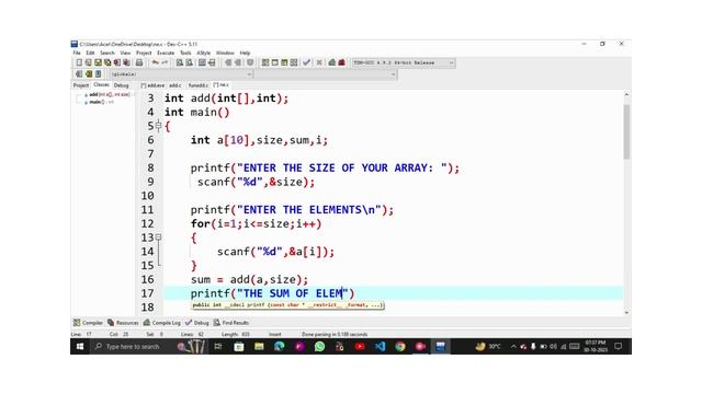 How To Print Sum Of ARRAY using user define function in C language || how to add function in array смотреть онлайн