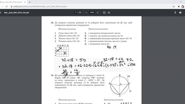ЗНО Математика. Пробне ЗНО 2018. Тести 21-24. Завдання на відповідність смотреть онлайн