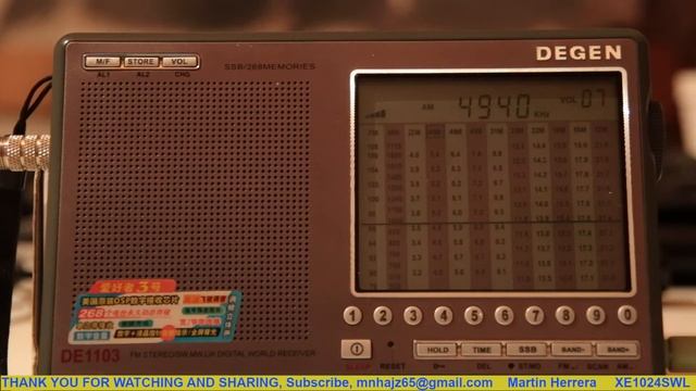 LA MONTANA COLOMBIA, 4940 KHZ 60 METERS BAND, SPANISH, DEGEN DE1103 RECEIVER, DIPOLE ANTENNA смотреть онлайн