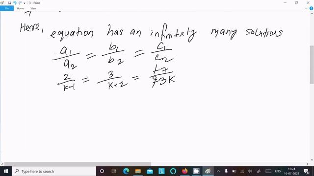 Find the value of k for equation 2x + 3y = 7 , (k - 1)x + (k + 2)y = 3k смотреть онлайн