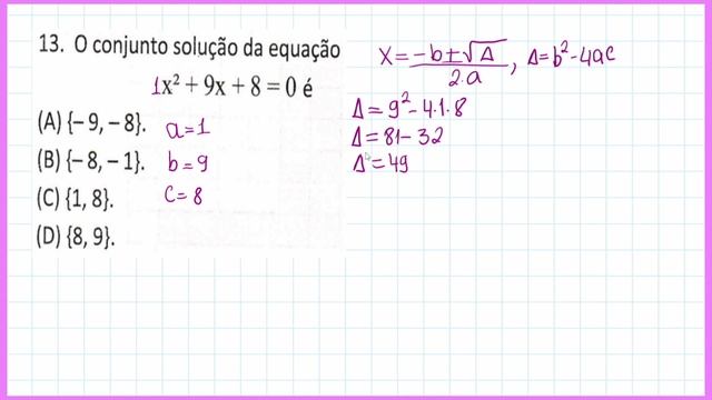 🟣SIMULADO 3 PROVA BRASIL MATEMÁTICA | O conjunto solução da equação x²+9x+8=0 é: смотреть онлайн